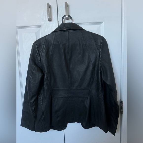 Short black leather jacket 100% leather outer - Picture 3 of 5